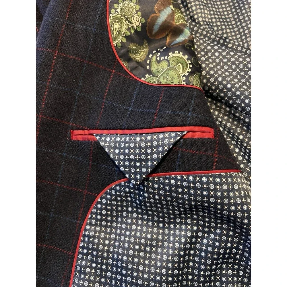 Harry Brown Heritage Blue Plaid Wool Blend Blazer Sport Coat 48R 2 Button NWOT